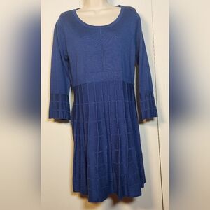Ellen Tracy Blue Knit Sweater Dress Size Large Textured Bell Sleeves Office Date